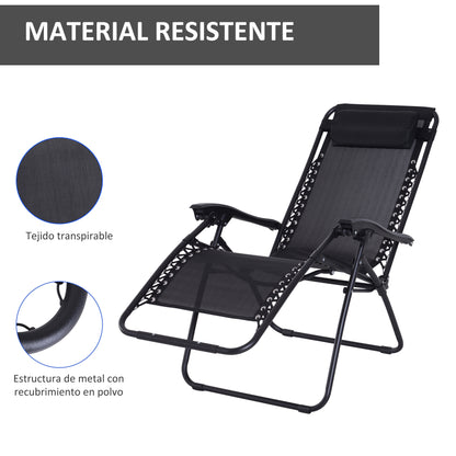 Outsunny Tumbona Plegable De Jardín Respaldo Ajustable Marco De Acero Negro_5