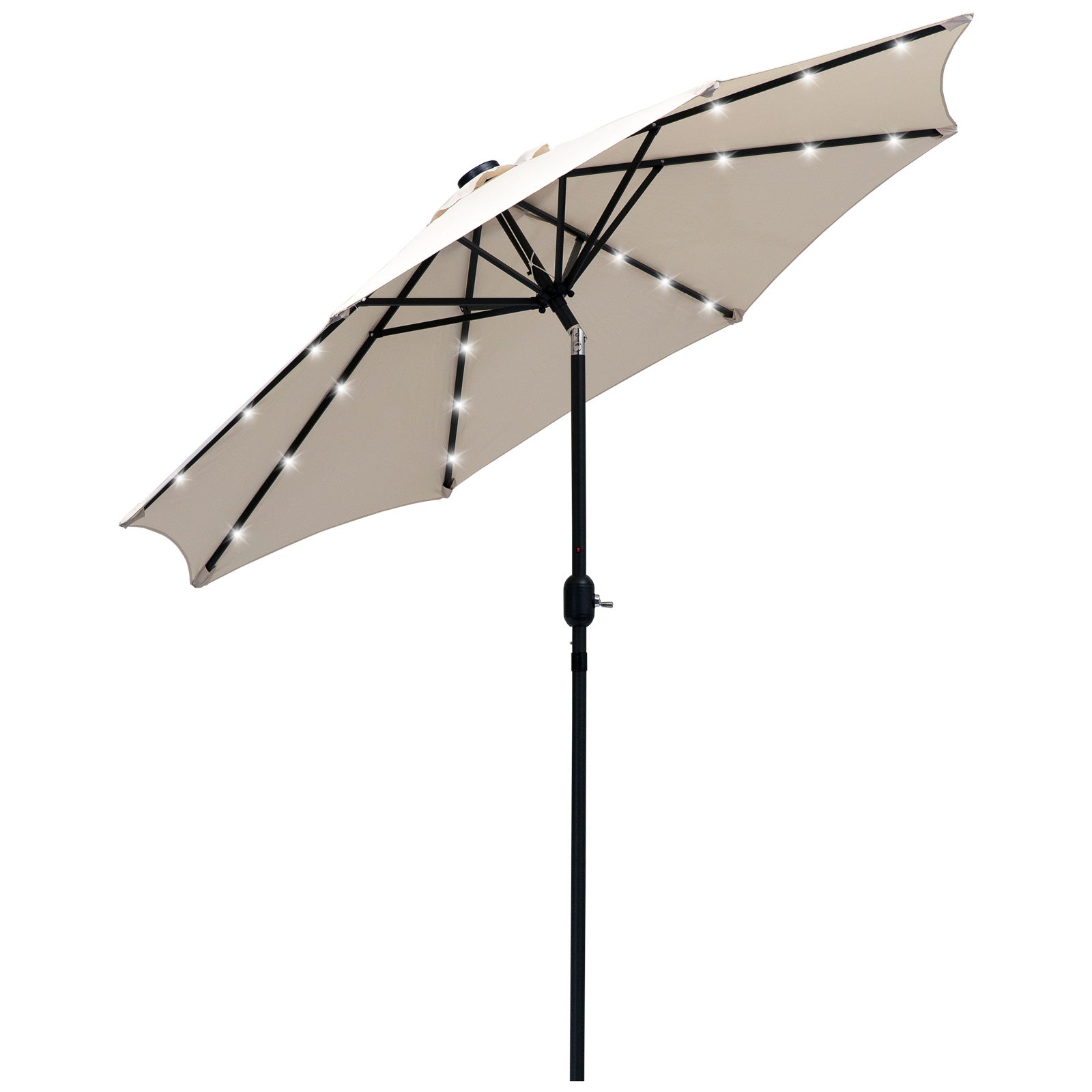 Outsunny Sombrilla De Jardín Ø268x238 Cm Con 24 Luces Led Solar Crema_0