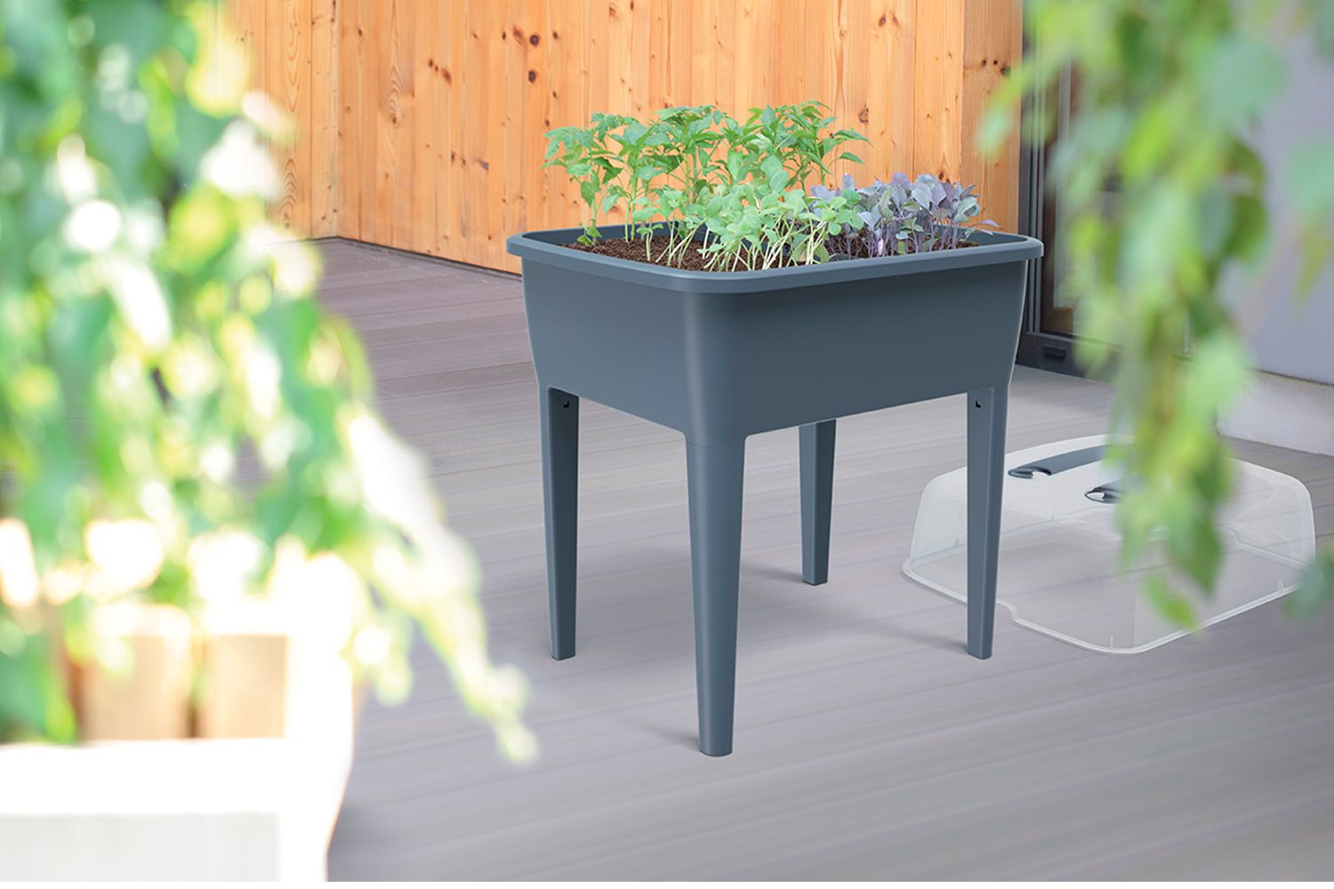 Jardinera Alta 83 L, Con Tapa De Policarbonato, Para Proteger Tus Plantas, Prosperplast Respana Planter Set De Plástico En Color Antracita, 96,3 alto_1