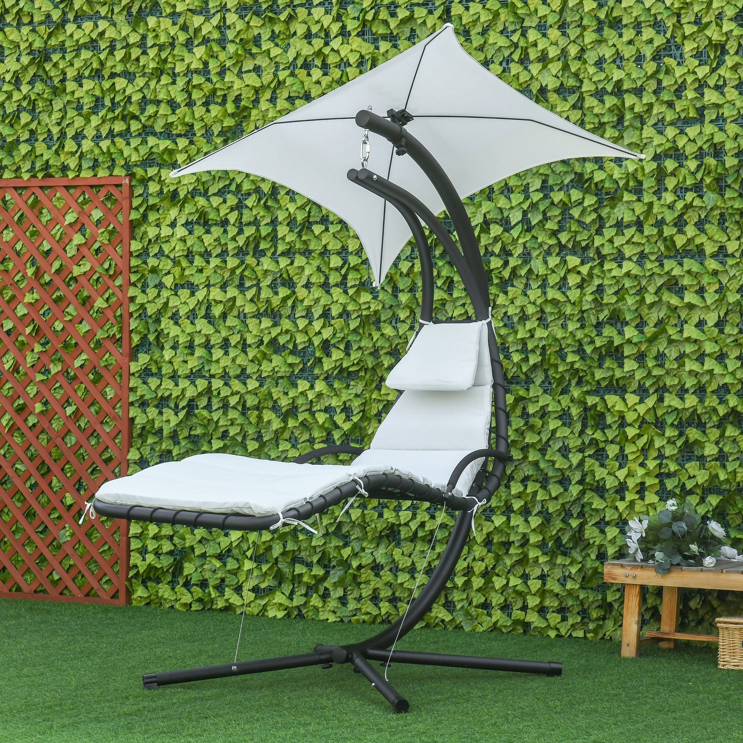 Outsunny Silla Colgante Con Soporte Toldo 190x110x190 Cm Crema_1