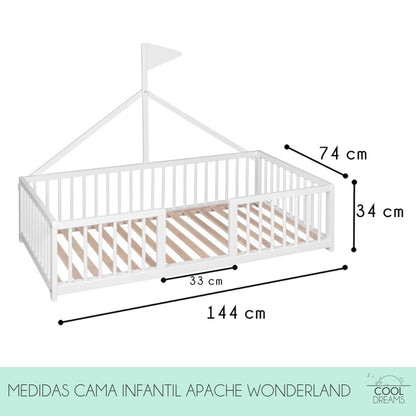 Cama Infantil Tipi Apache 140x70cm Para Niños A Partir De Los 2 Años. Cama Montessori De Madera De Haya Y Color Blanco_3