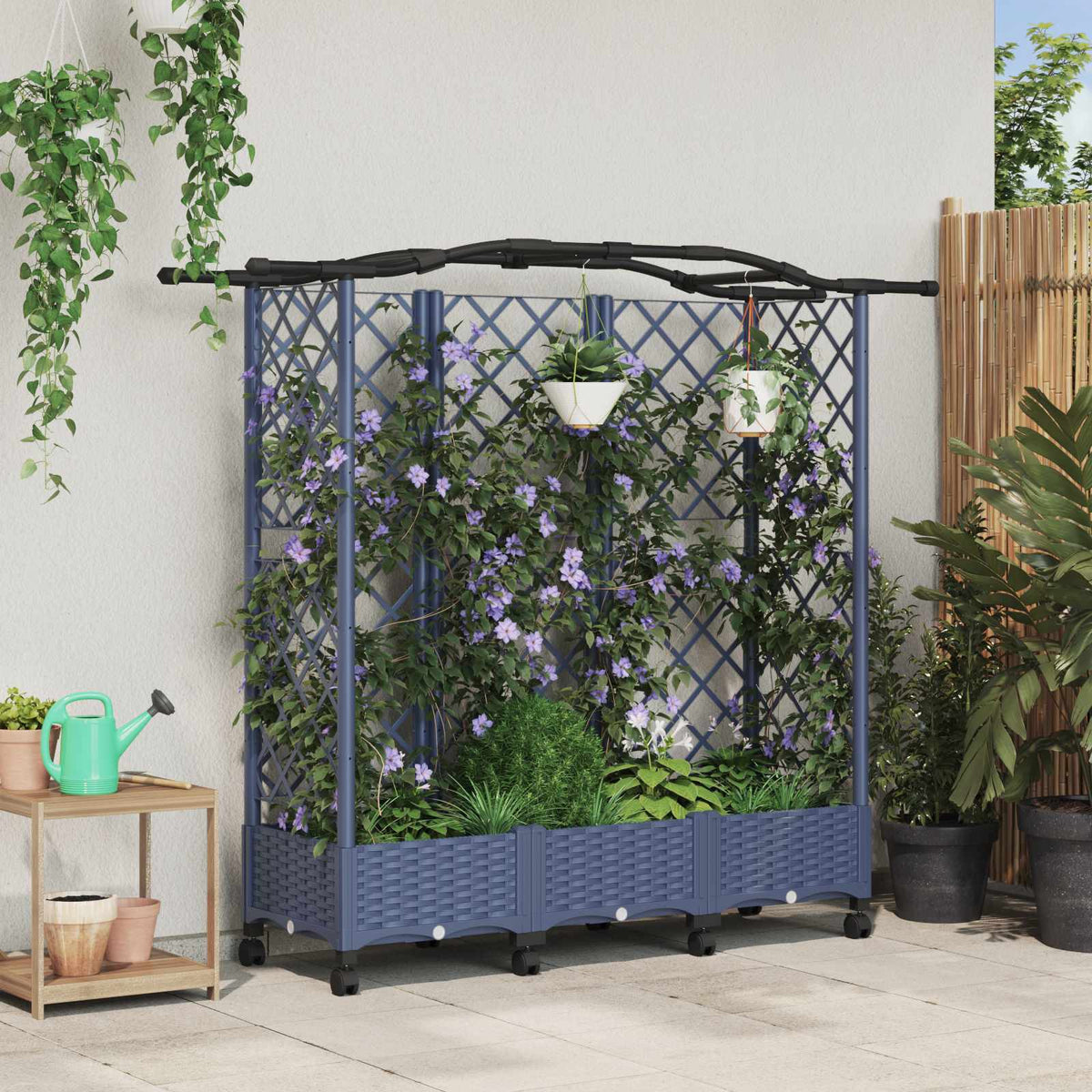 Cama Elevada Con Trellis Y Techo Gris 163 X 40 X 129 Cm Pp_1