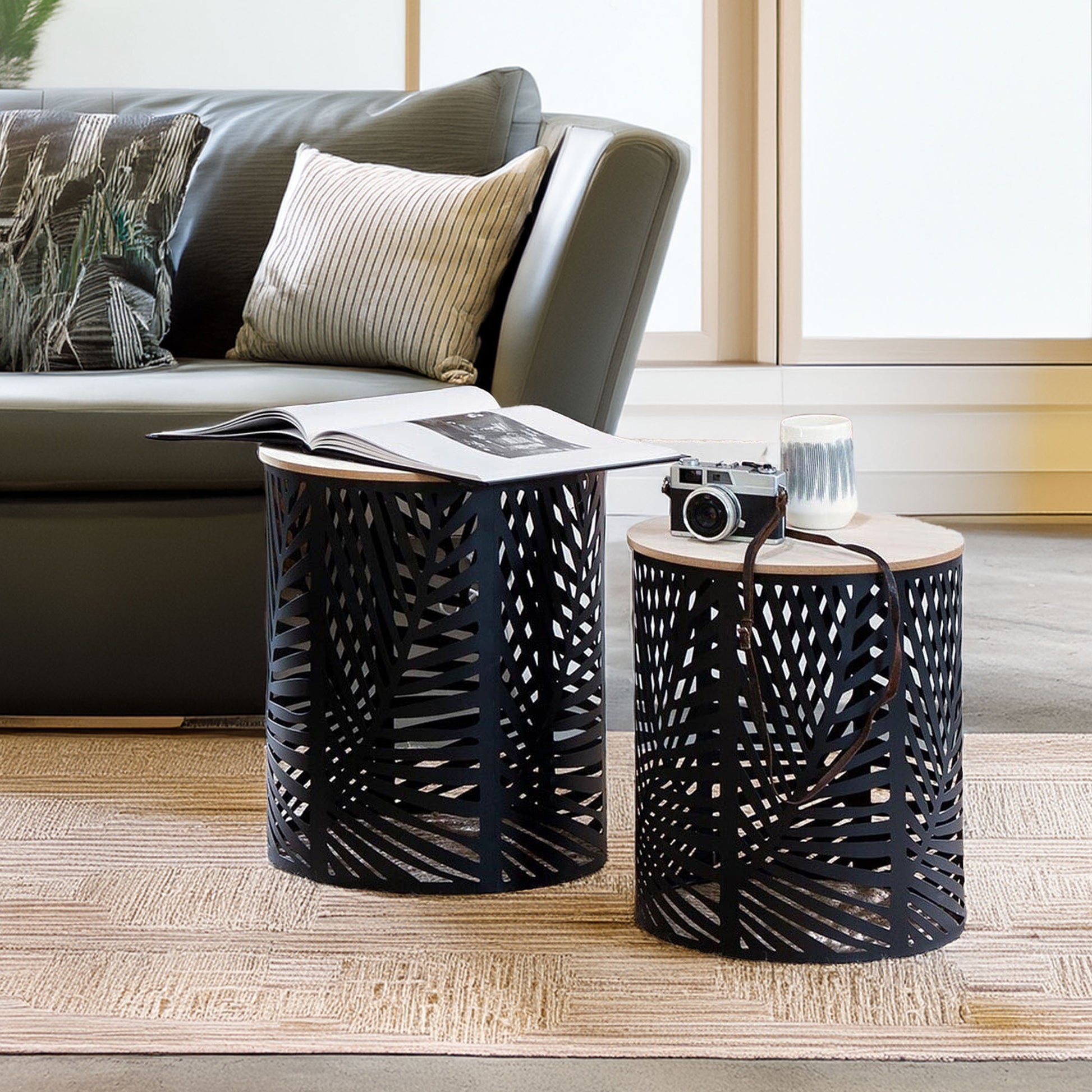 Wellhome Conjunto 2 Mesas Centro Color Negro_2