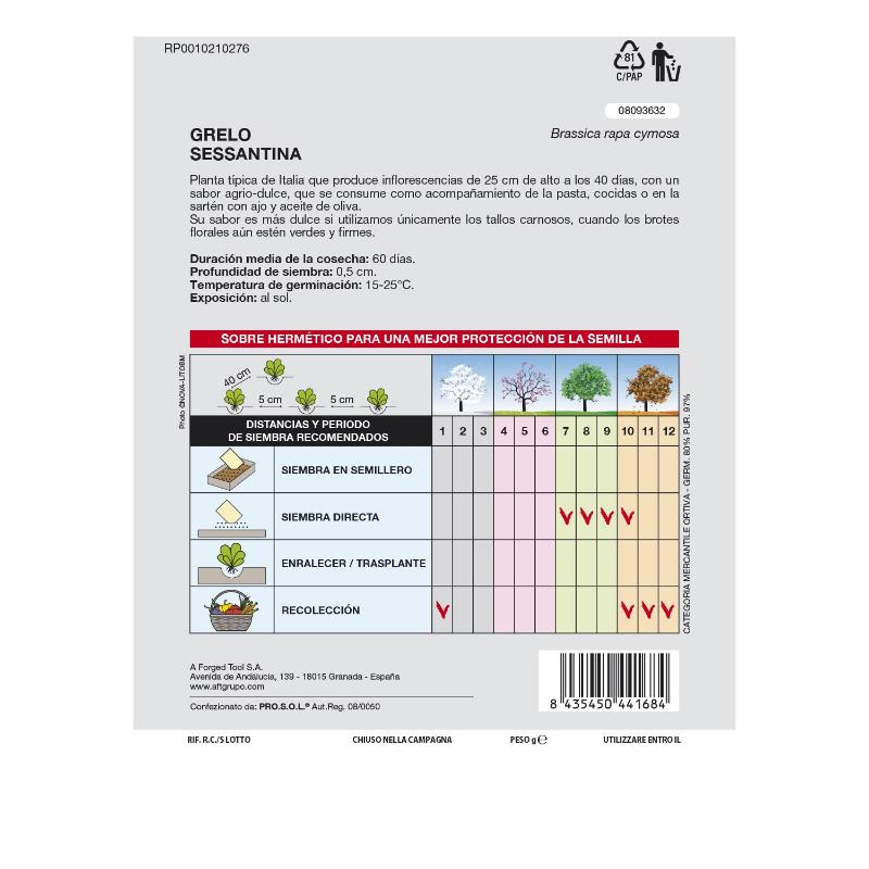 Semillas Grelo Brocoli (10 Gramos) Semillas Verduras, Horticultura, Horticola, Semillas Huerto.