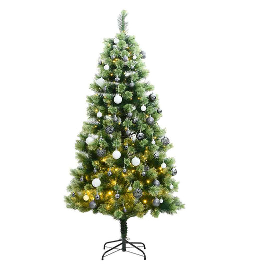 Vidaxl Árbol De Navidad Artificial Con Bisagras 300 Led Y Bolas 210 Cm_0