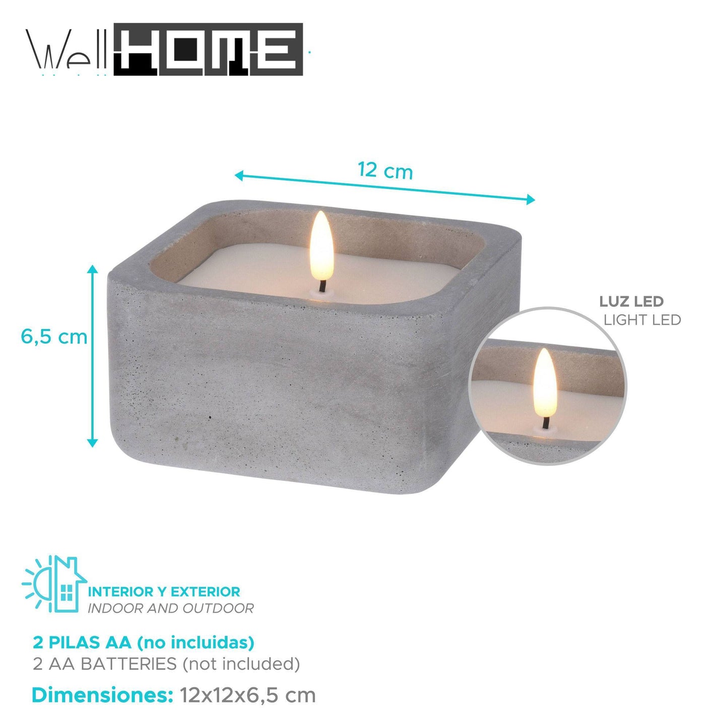Well Home - Pack 6 Velas Led Cuadrarda Gris_1