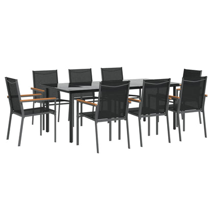 Juego De Comedor Para Jardín 9 Piezas Acero Y Textilene Negro / Vetonek_1