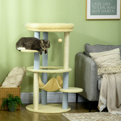 Pawhut Árbol Rascador Para Gatos Mediano 110 Cm Ø58x110 Cm Amarillo Y Azul_1