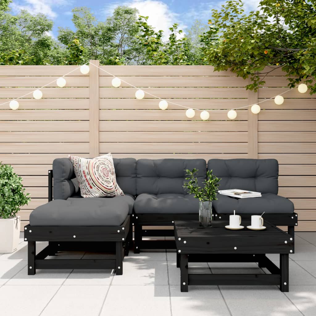 Vidaxl Juego De Sofás De Jardín 5 Piezas Madera Maciza De Pino Negro_1
