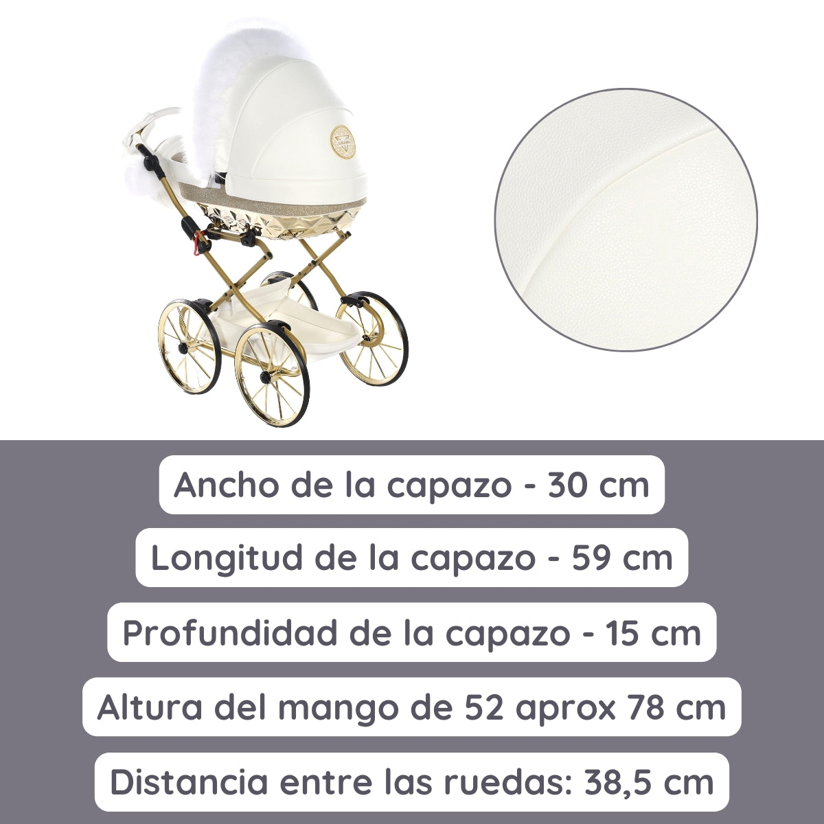 Carro De Muñecas Hand Craft Glitter Satin Classic White / Gold_3
