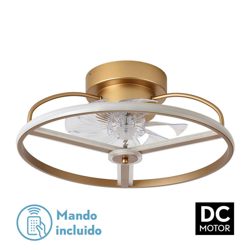 Ventilador 60w Dc Bora Dorado 8 Aspas Transp. 18x50x50cm 6vel. 3 Colores C/remoto, Mem., Timer, Reg. Intensidad 5100lm_0