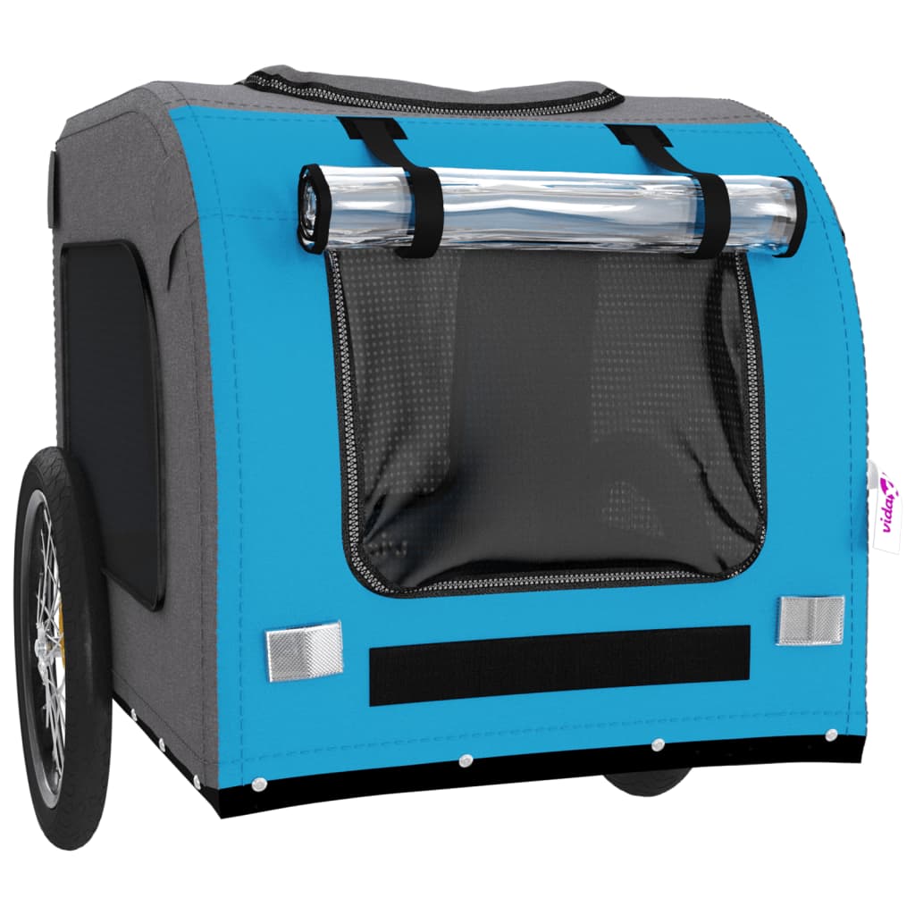 Remolque De Bicicleta Mascotas Hierro Tela Oxford Azul Gris_4