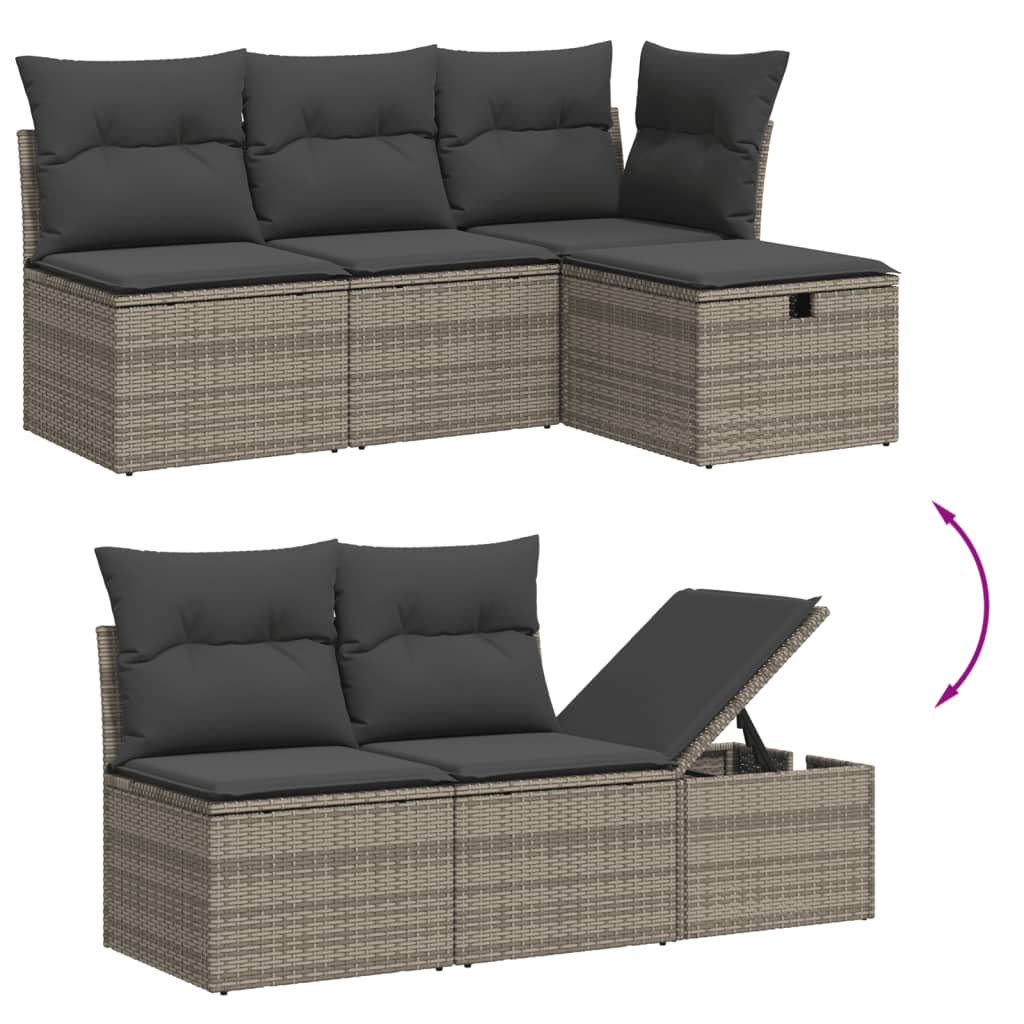 Set De Muebles De Jardín 6 Pzas Y Cojines Ratán Sintético Gris / Vetonek_0