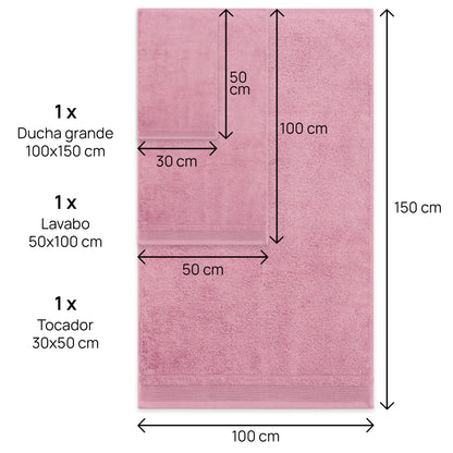 Juego De Toallas De Baño 3 Piezas: Tocador, Lavabo Y Sabana - 100% Algodón, 500 Gr Rosa_2