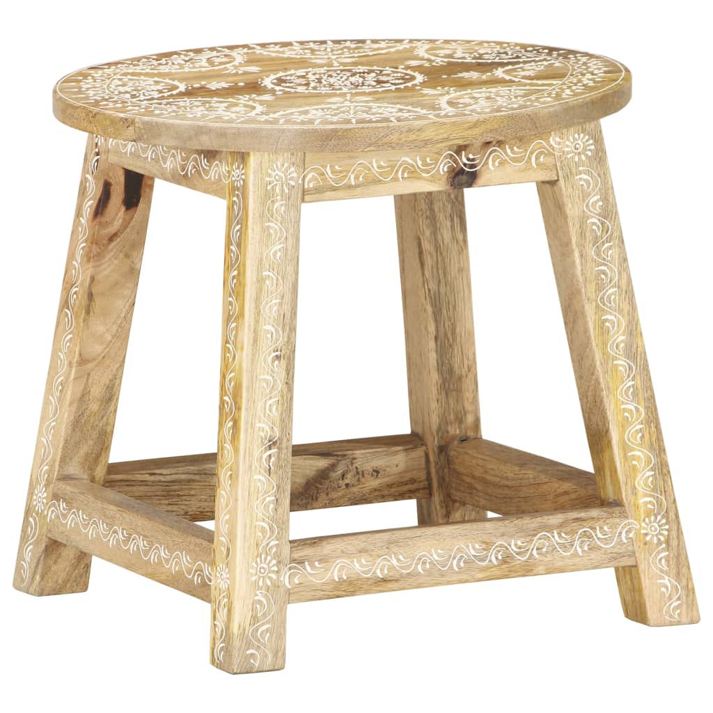 Taburete Pintado A Mano Madera Maciza De Mango 38x38x35 Cm_4