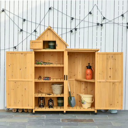 Outsunny Caseta De Jardín De Madera 138x54,5x175cm Con 2 Puertas Con Estantes_1