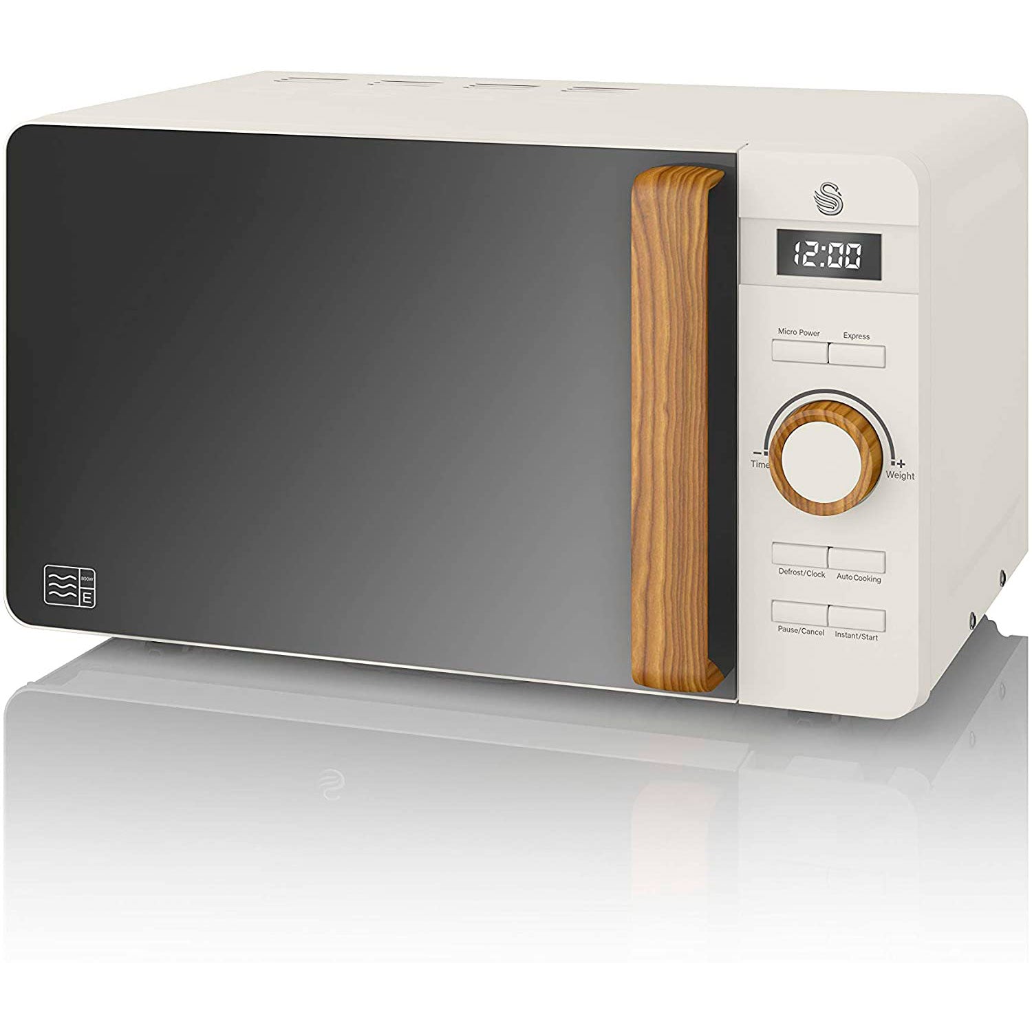 Swan Nordic Microondas Digital, 20l, 6 Niveles, Temporizador, Tirador Efecto Madera, Diseño, Sm22036whtneu, Blanco 800w_0