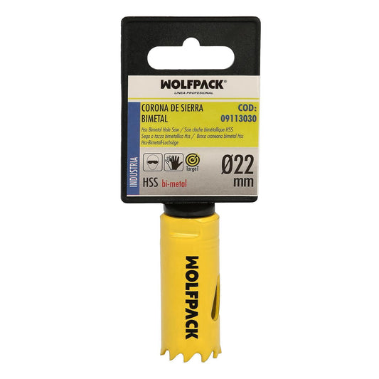 Corona Sierra Bimetal Ø 22 Mm. Templado Termico, Base Reforzada. Corona Madera, Broca Agujeros Madera, Acero, Hierro, Plasticos