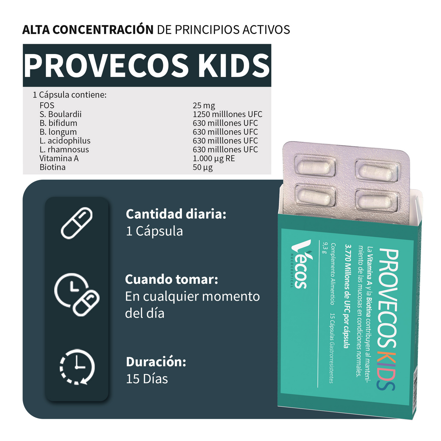 Provecos Kids 15 Cápsulas | Salud Intestinal Y Digestiva | Con 6 Cepas Probióticas Y Vitamina A_2