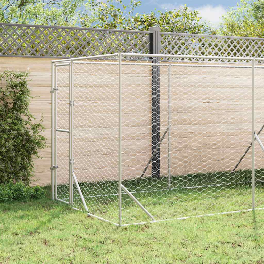 Perrera De Exterior Con Toldo Acero Galvanizado Plata 2x6x2,5 M_1