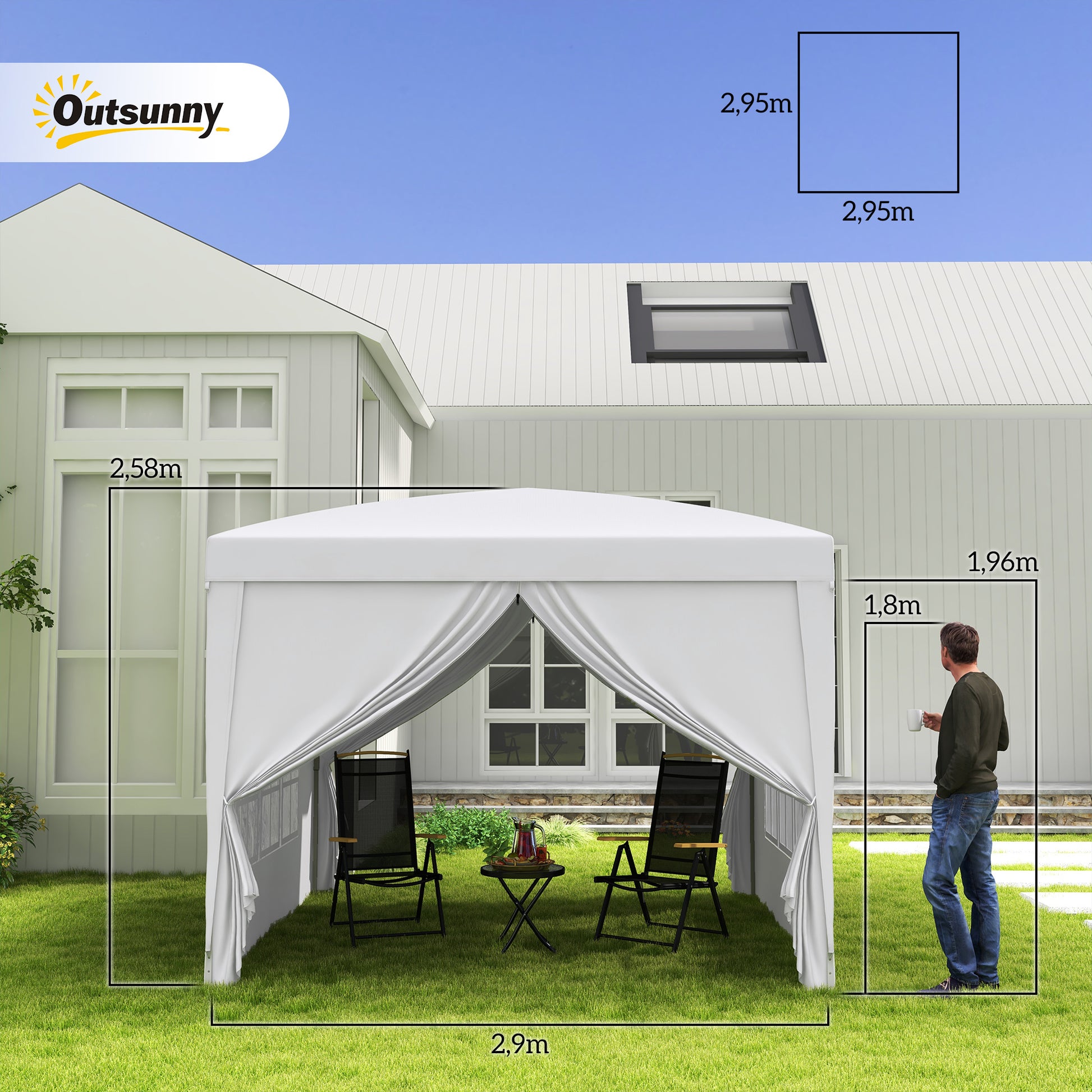Outsunny Carpa Gazebo Con Paredes Desontables Ventanas Visibles Incluye Bolsa_2