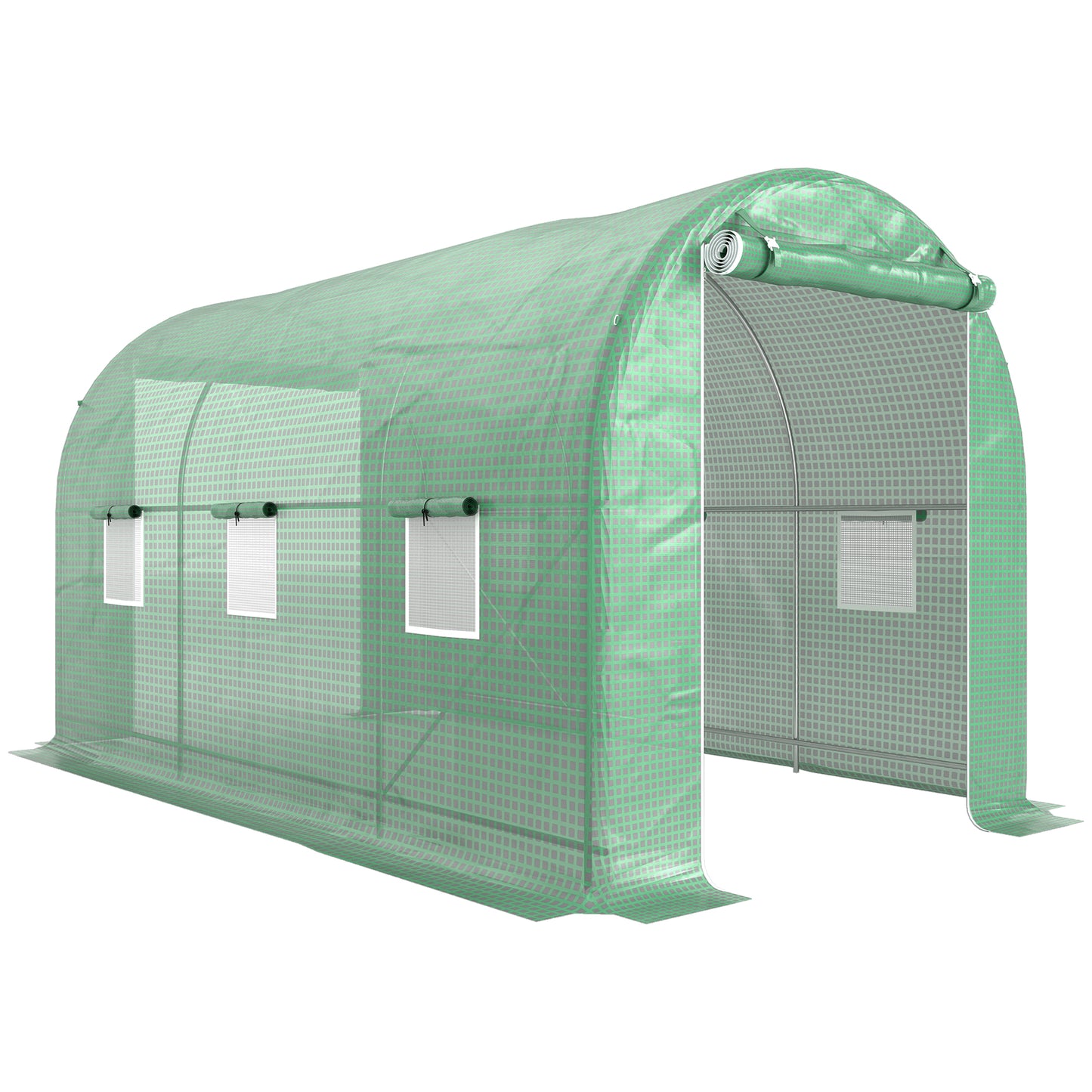 Outsunny Invernadero De Túnel 4x2x2 M Con Puerta Enrollable Y 6 Ventanas Verde_0