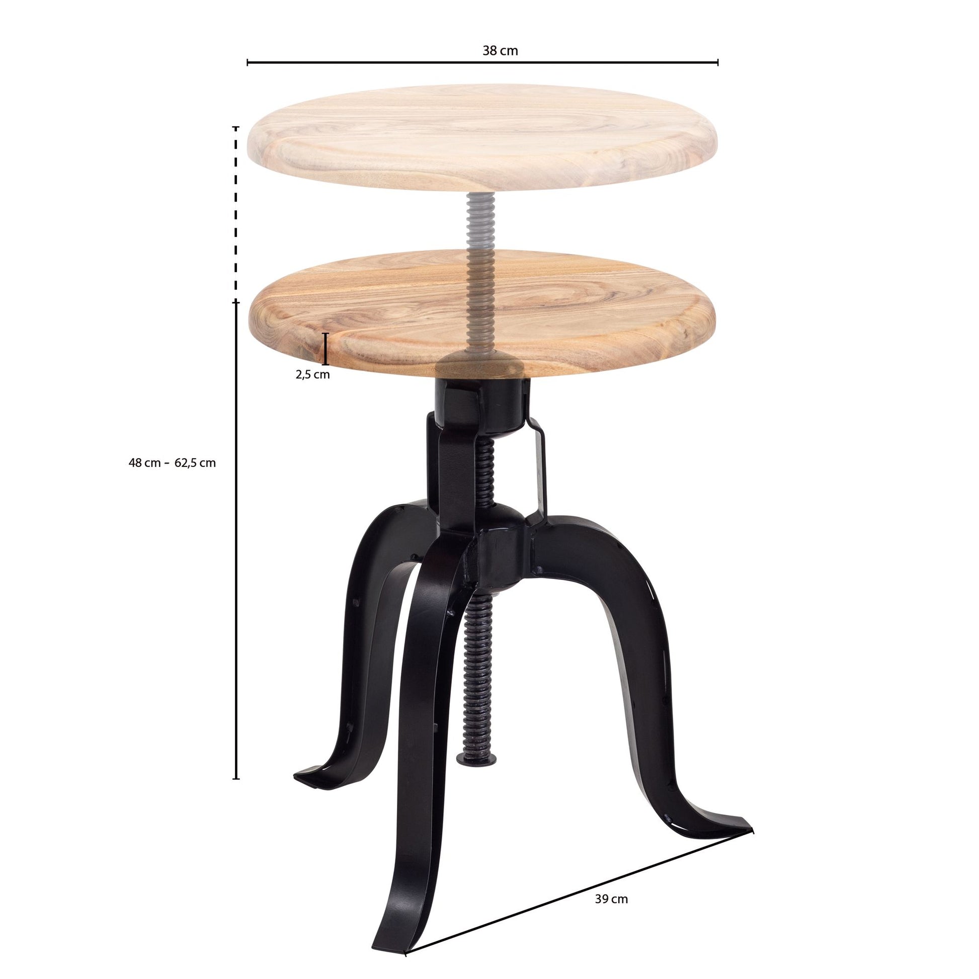 Taburete Giratorio 39x62,5x39 Cm Madera Maciza De Acacia / Metal Negro_3