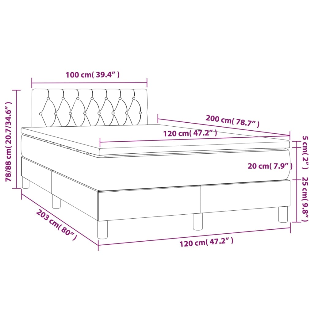 Cama Box Spring Con Colchón Y Led Tela Crema 120x200 Cm / Vetonek_4