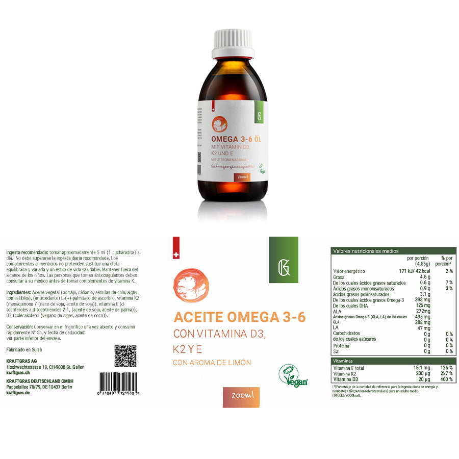 Kraftgras - Aceite Omega 3-6 (200 ml) - mezcla natural de aceites vegetales ricos en ácidos grasos esenciales (vegano)_1