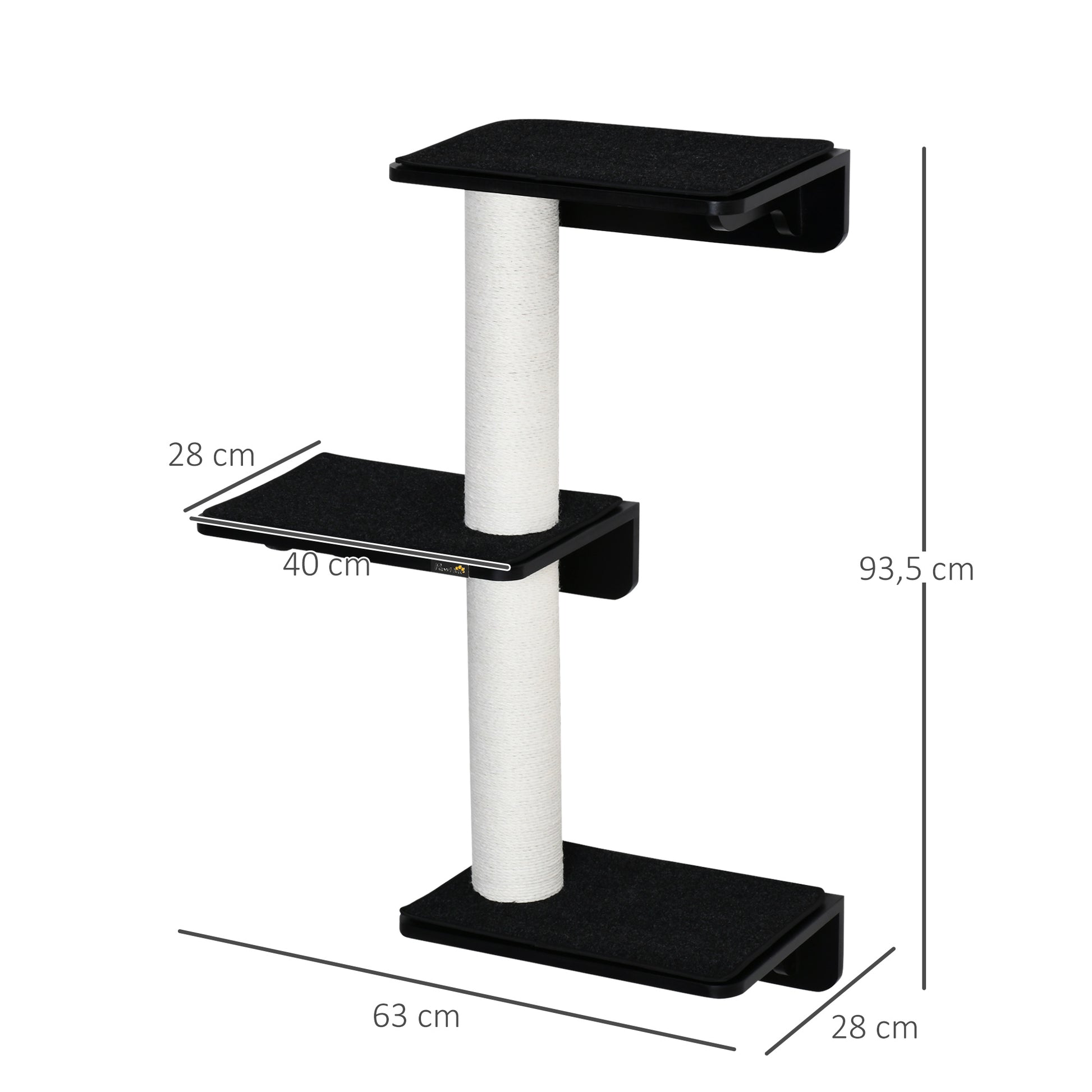 Pawhut Árbol Para Gatos De Pared Con 3 Plataformas Cojín Extraíble 63x28x93,5 Cm_2
