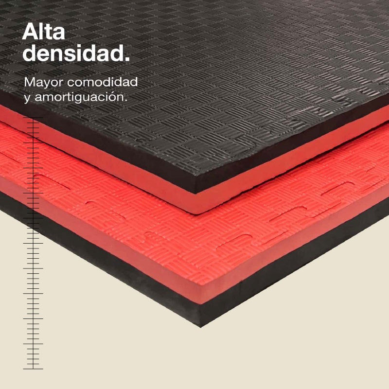 Tatami Puzzle 4cm 100x100cm – Superficie 5 Líneas Negro/rojo Jowy_1
