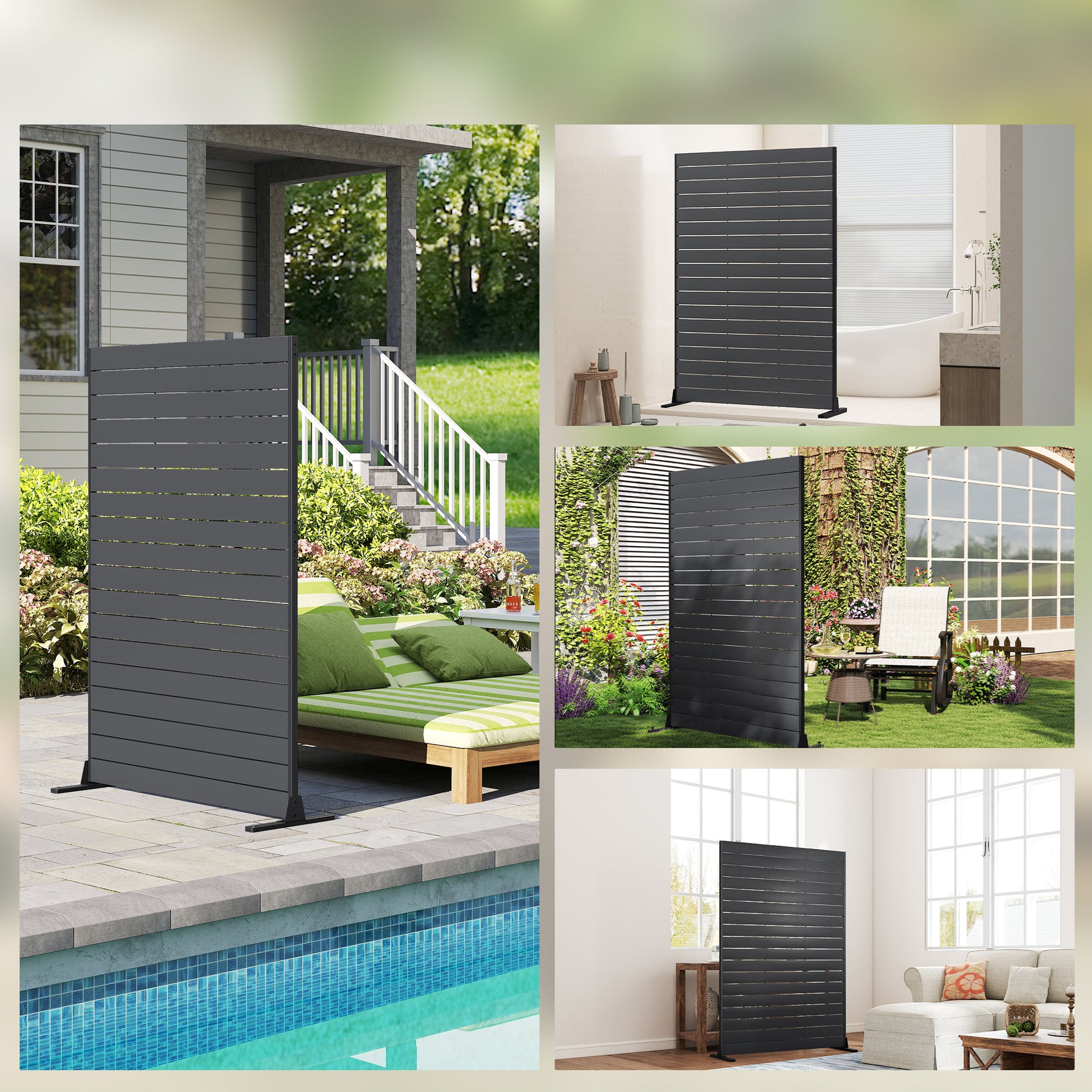 Outsunny Biombo De 6 Paneles De Hdpe 120x174 Cm Con Soporte Negro_3