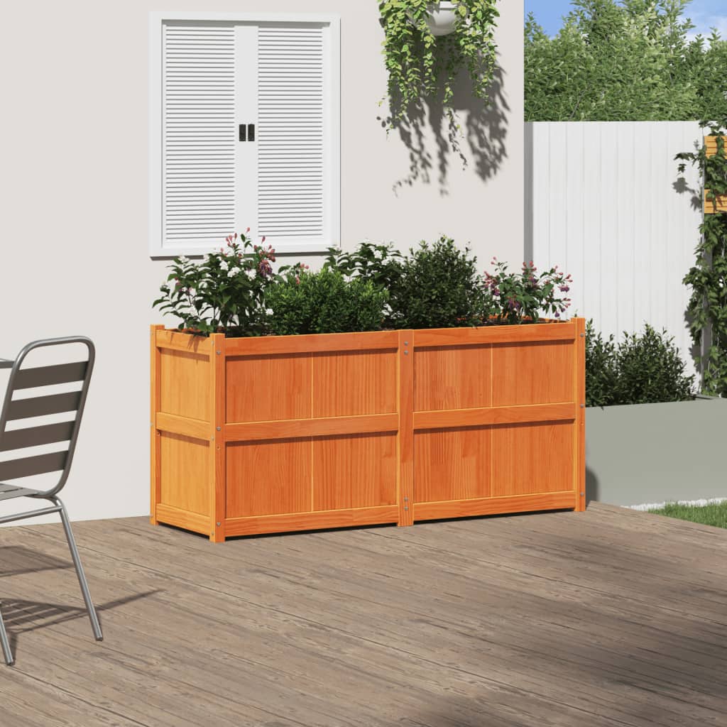 Jardinera Exterior Madera Maciza Pino Marrón Cera 150x50x70 Cm_2