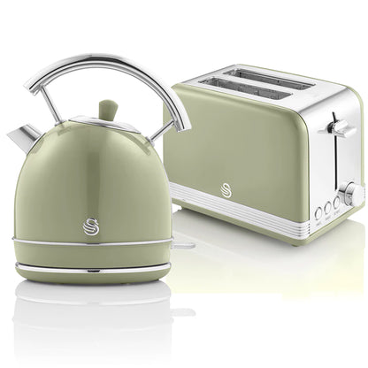 Swan Retro Set Desayuno Hervidor De Agua 1,8 L Inalámbrico, Tostadora 2 Rebanadas Anchas, Vintage, Stp7050gneu, Verde_0