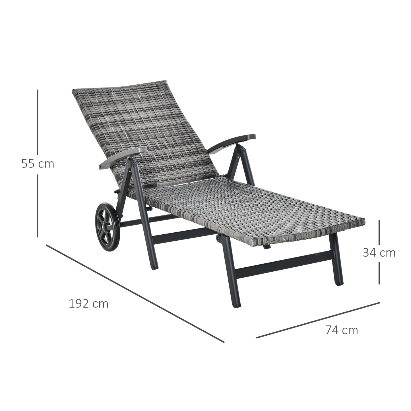 Outsunny Tumbona De Ratán Con Respaldo Reclinable 7 Posiciones Y Ruedas_2