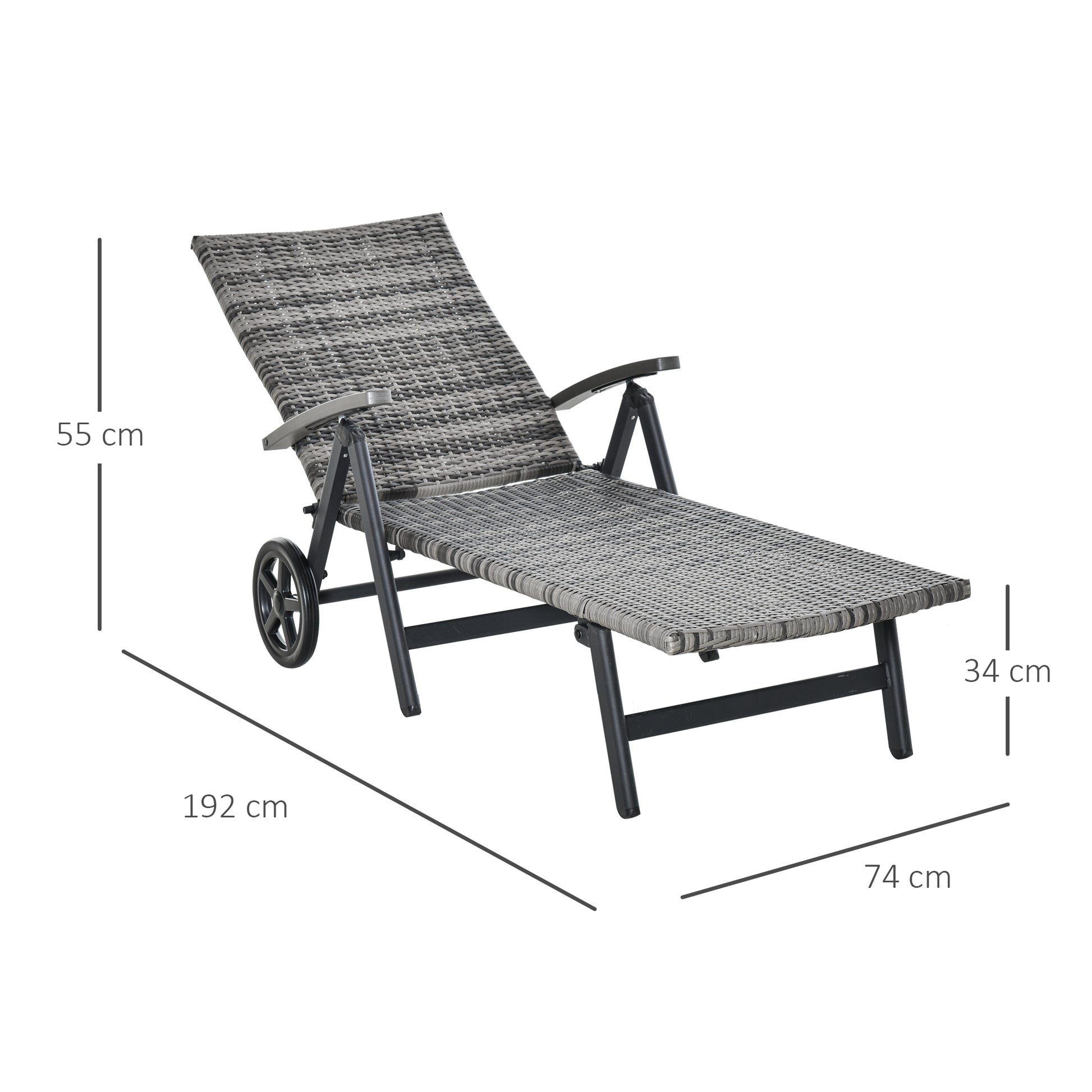 Outsunny Tumbona De Ratán Con Respaldo Reclinable 7 Posiciones Y Ruedas_2