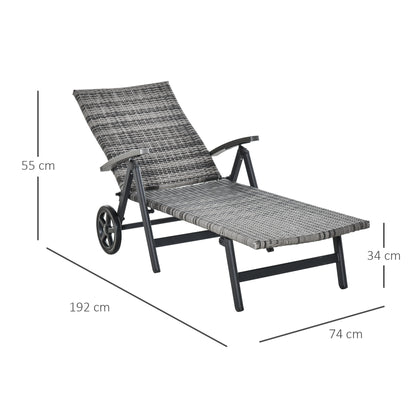 Outsunny Tumbona De Ratán Con Respaldo Reclinable 7 Posiciones Y Ruedas_2