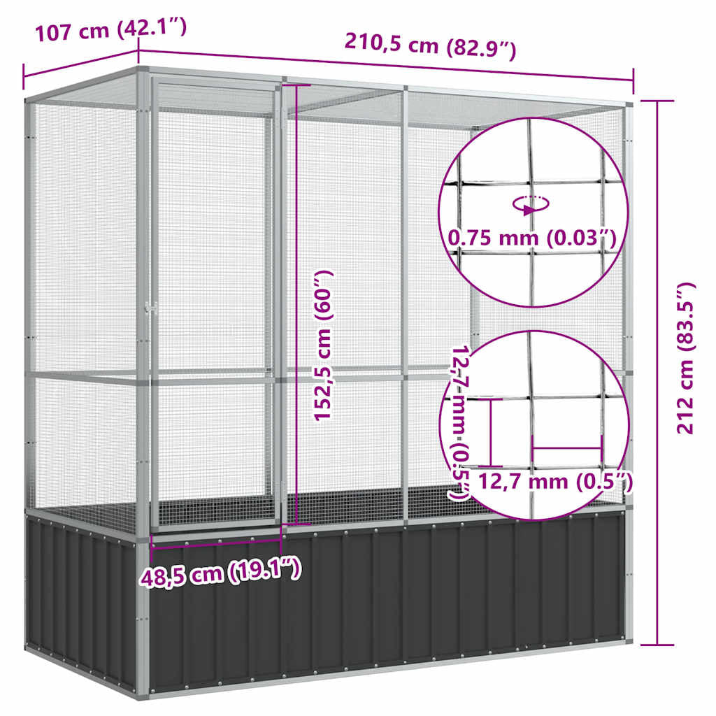 Vidaxl Pajarera De Acero Color Plateado 210,5x107x212 M_2