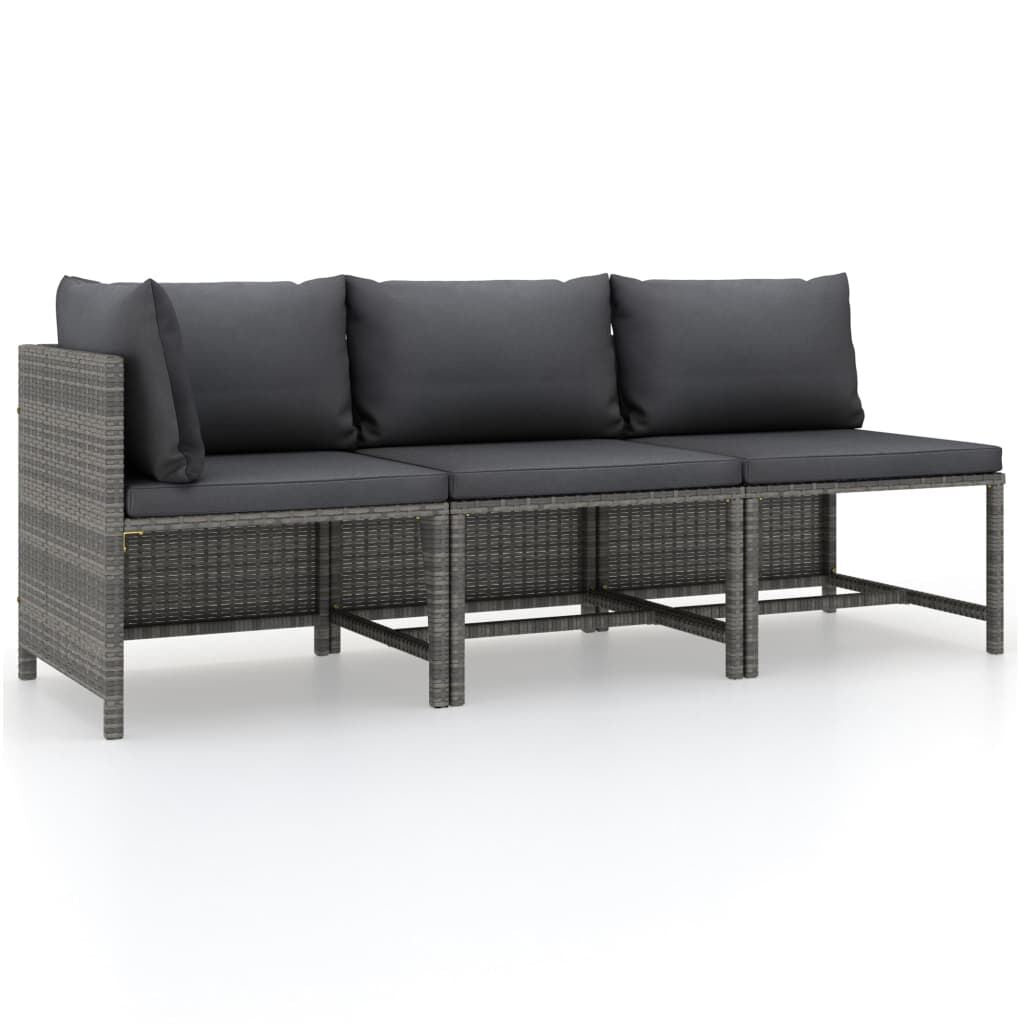 Vidaxl Set De Muebles De Jardín 3 Pzas Y Cojines Ratán Sintético Gris_0