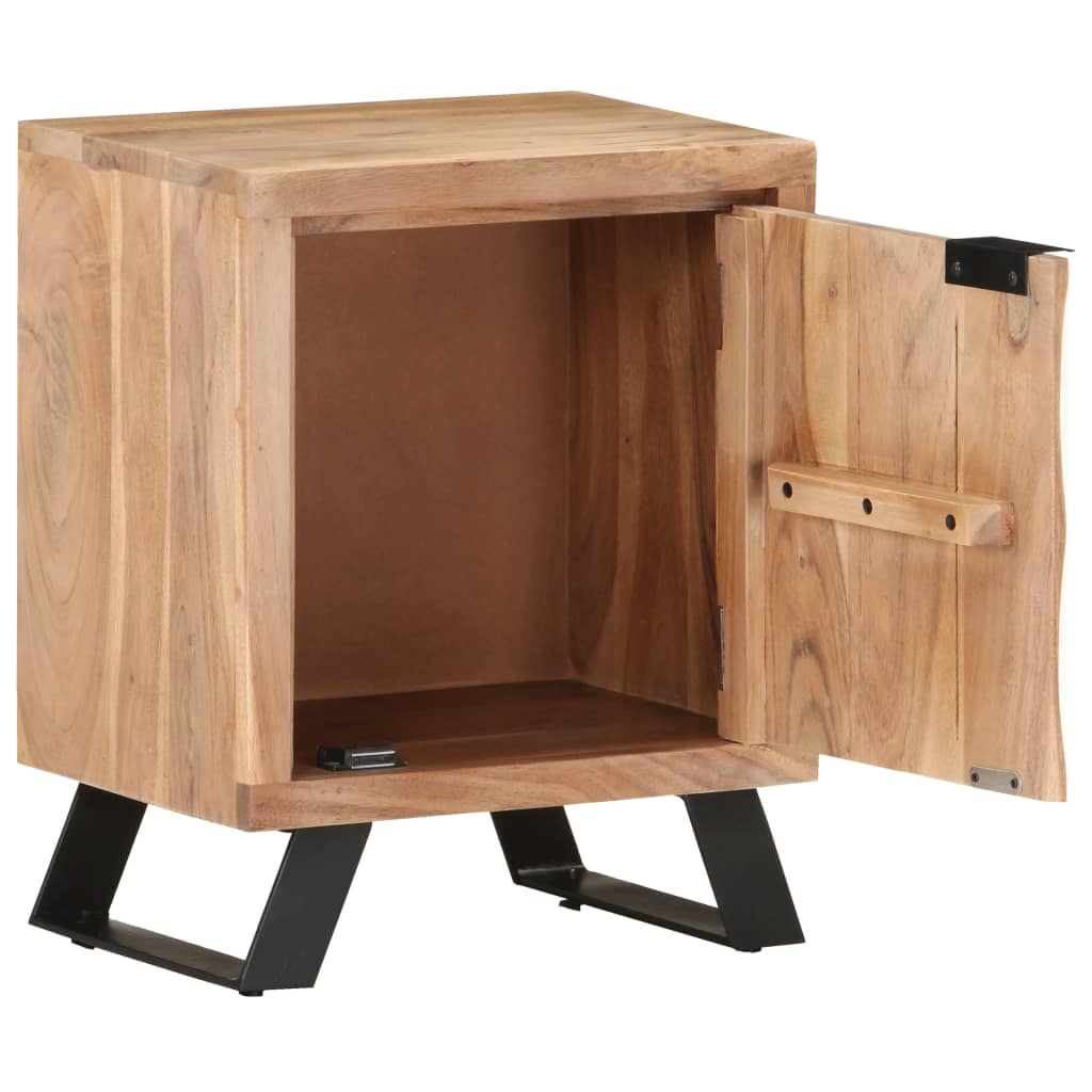 Mesita De Noche Madera Maciza Acacia Borde Natural 40x30x50 Cm_1