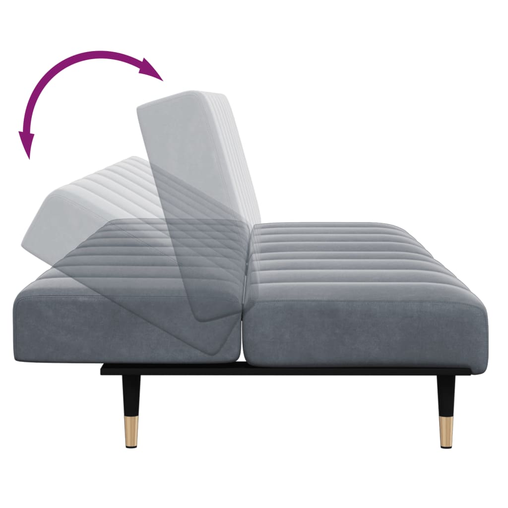 Sofá Cama De 2 Plazas Con Taburete Terciopelo Gris Oscuro / Vetonek_1
