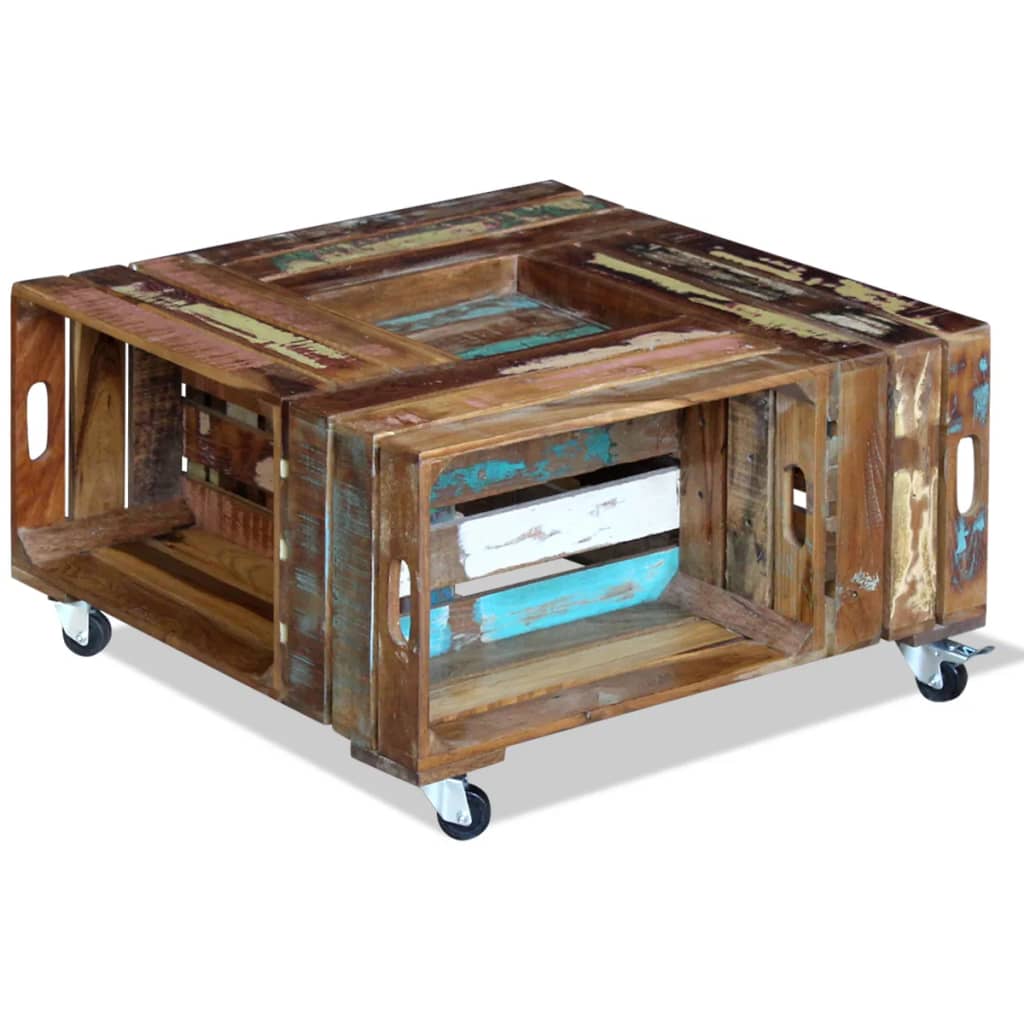 Mesa De Centro Madera Maciza Reciclada 70x70x35 Cm_2