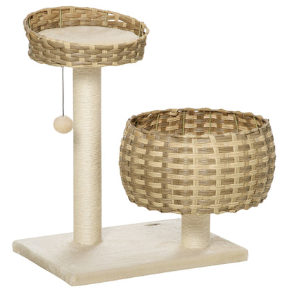 Pawhut Árbol Gatos Con Cama Cesta De Mimbre Postes Rascadores Sisal 54x40x70 Cm_0