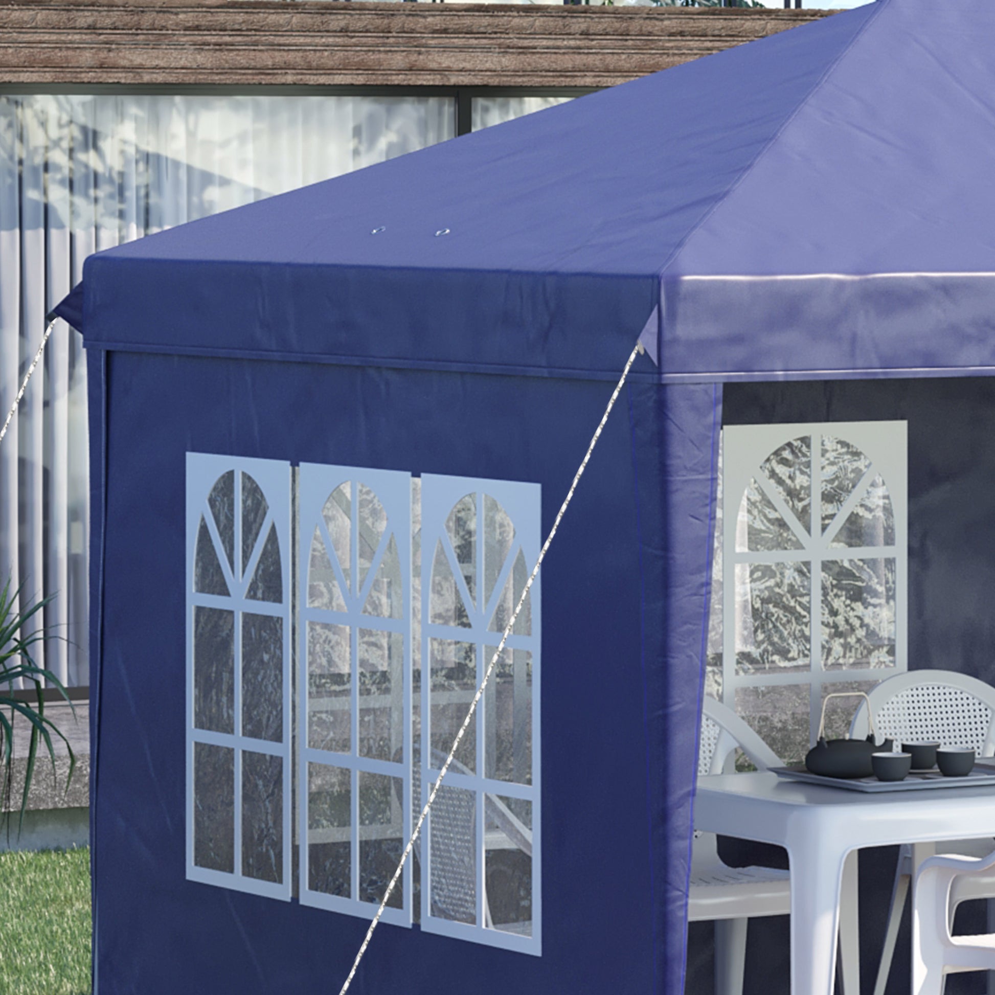 Outsunny Conjunto De 1 Carpa Plegable 6x3 M Y 2 Paredes Laterales 3x2 M Azul_3