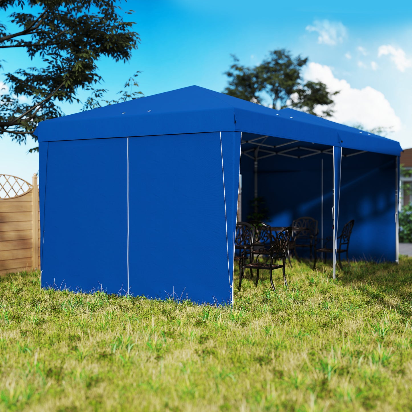 Outsunny Carpa Plegable 6x3 M Con Paredes Laterales Altura Ajustable Azul_4