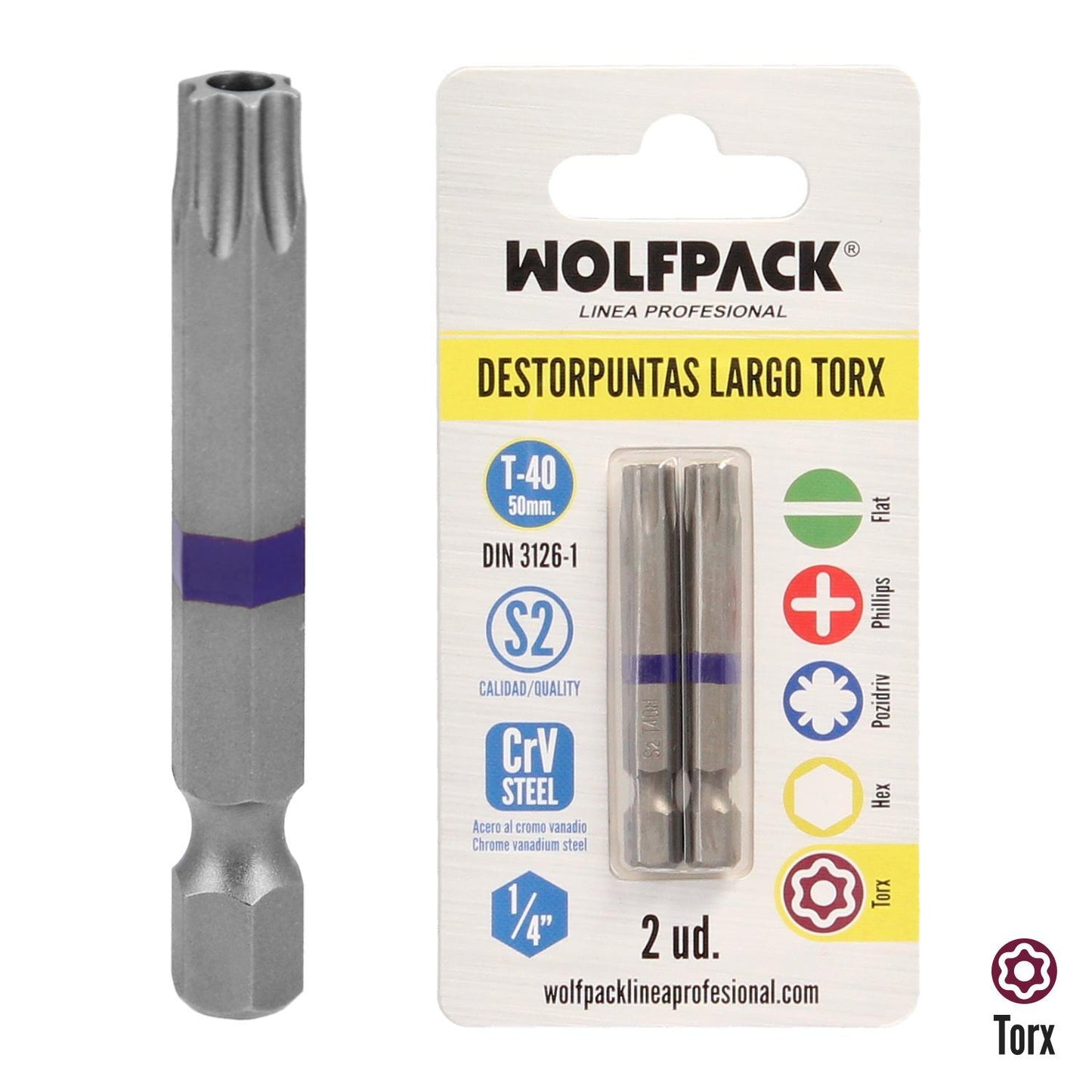 Puntas Largas Destornillador Torx T40 (2 Piezas). Acero S2 Al Cromo Vanadio. Puntas Hexagonales, Destorpuntas,