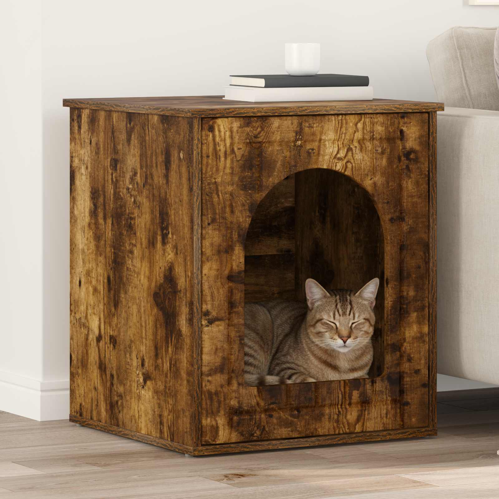 Casa Para Gatos Roble Ahumado 53 X 52 X 62 Cm_1