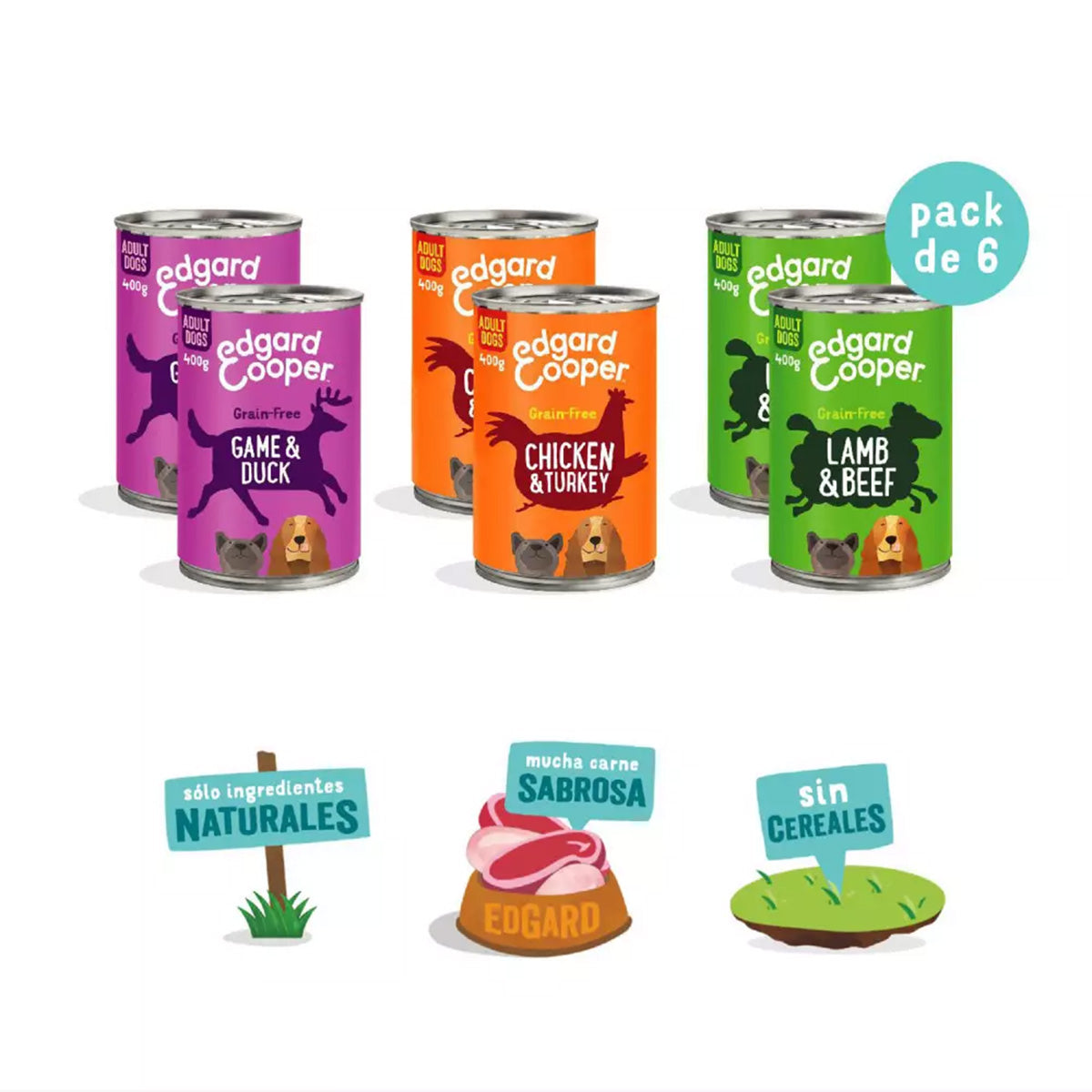 Ração húmida para cães Edgard &amp; Cooper Multipack 6x400 g