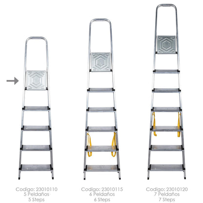 Escalera Doméstica Aluminio Profesional 5 Peldaños 12 Cm Grosor._3