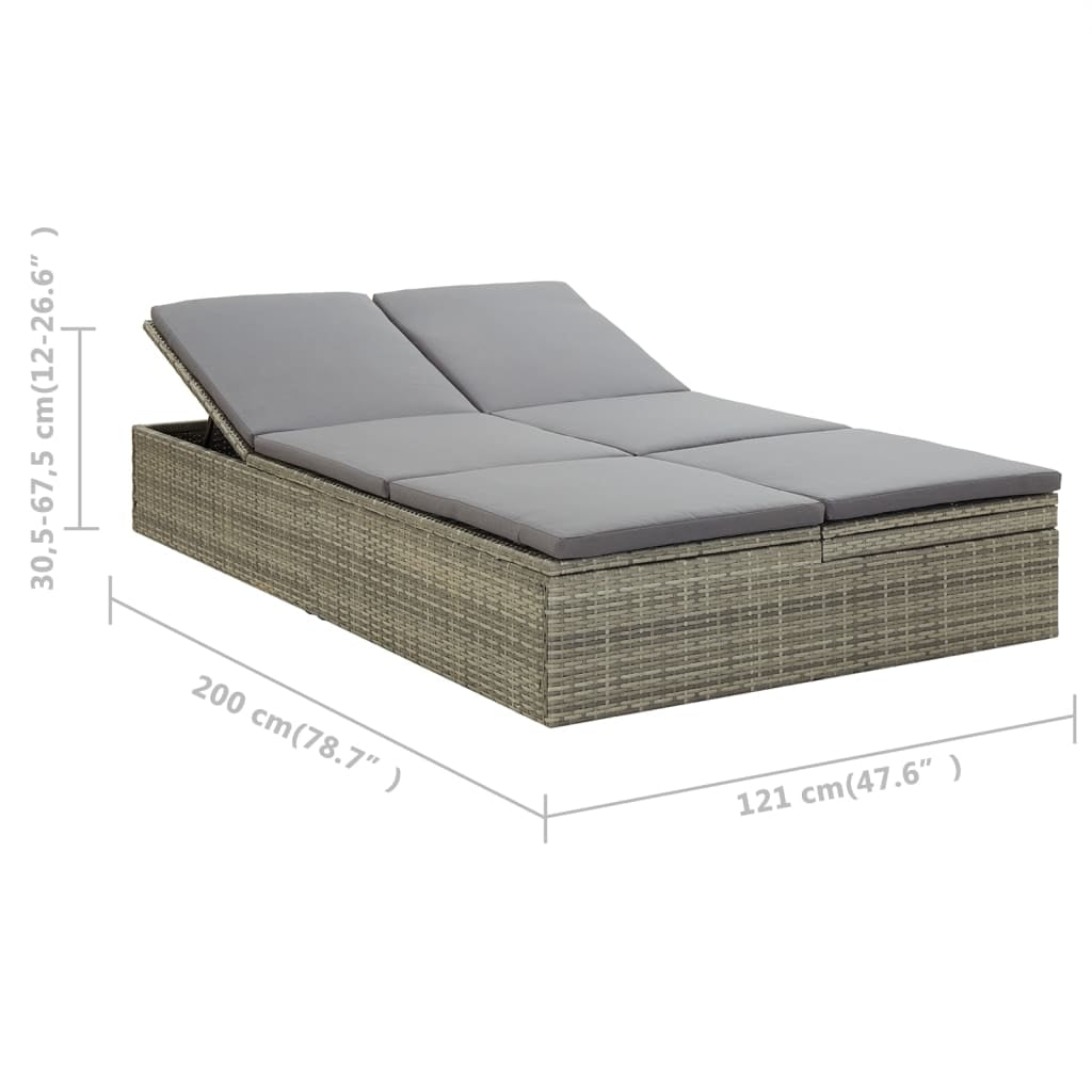 Vidaxl Tumbona Convertible Con Cojín De Ratán Sintético Gris_2